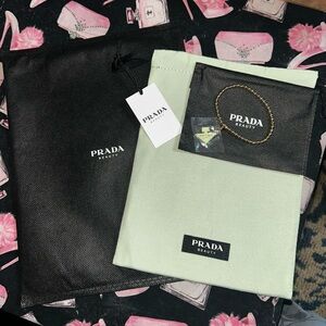 Prada Mint and Black Beauty Pouch Set with Gold Chain Accent